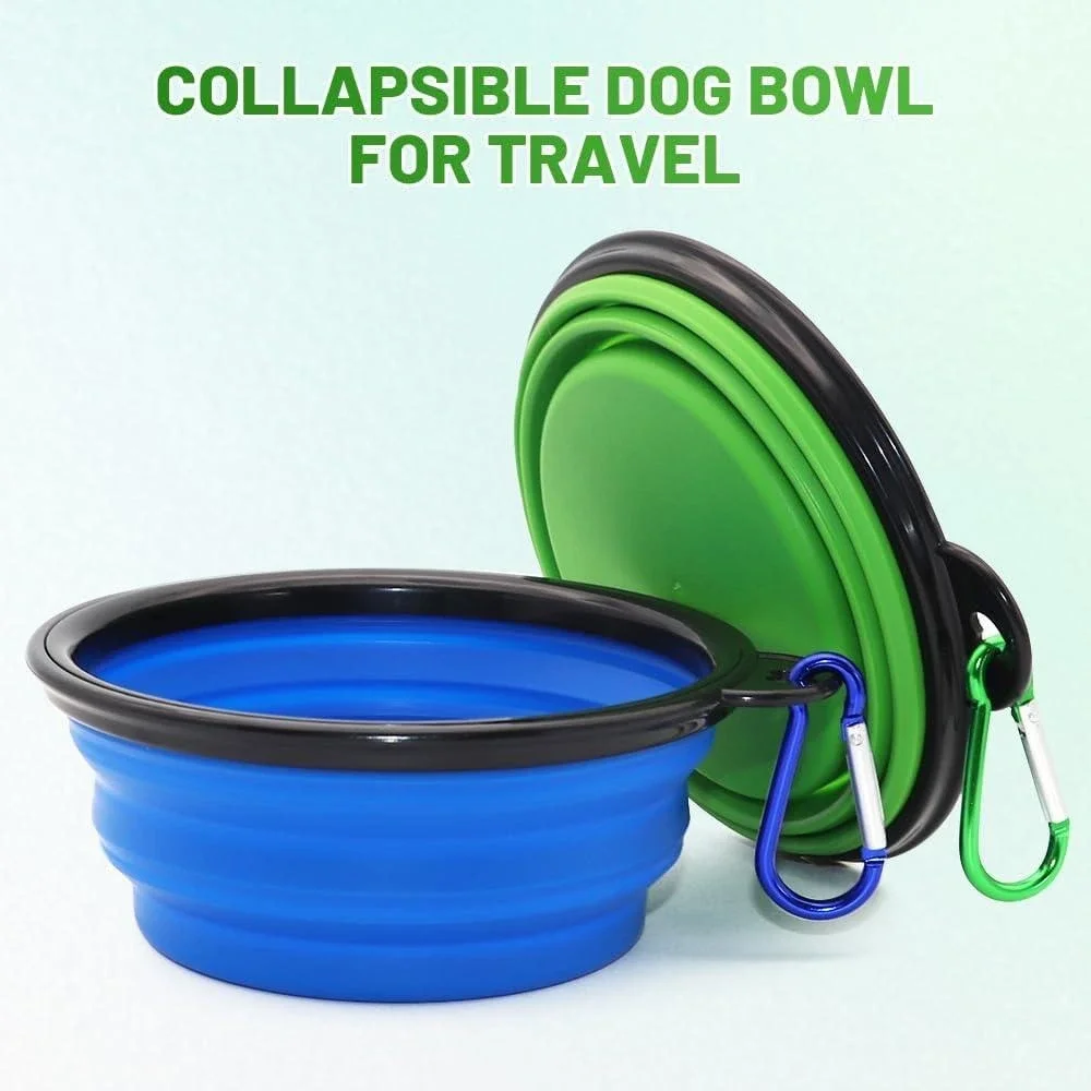 2 Pack Collapsible Dog Bowls‎ Portable Travel Pet Water Food Dishes Blue Green